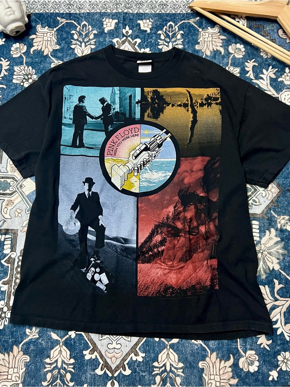 Liquid Blue Black Pink Floyd Multicolor Panel Graphic Tee